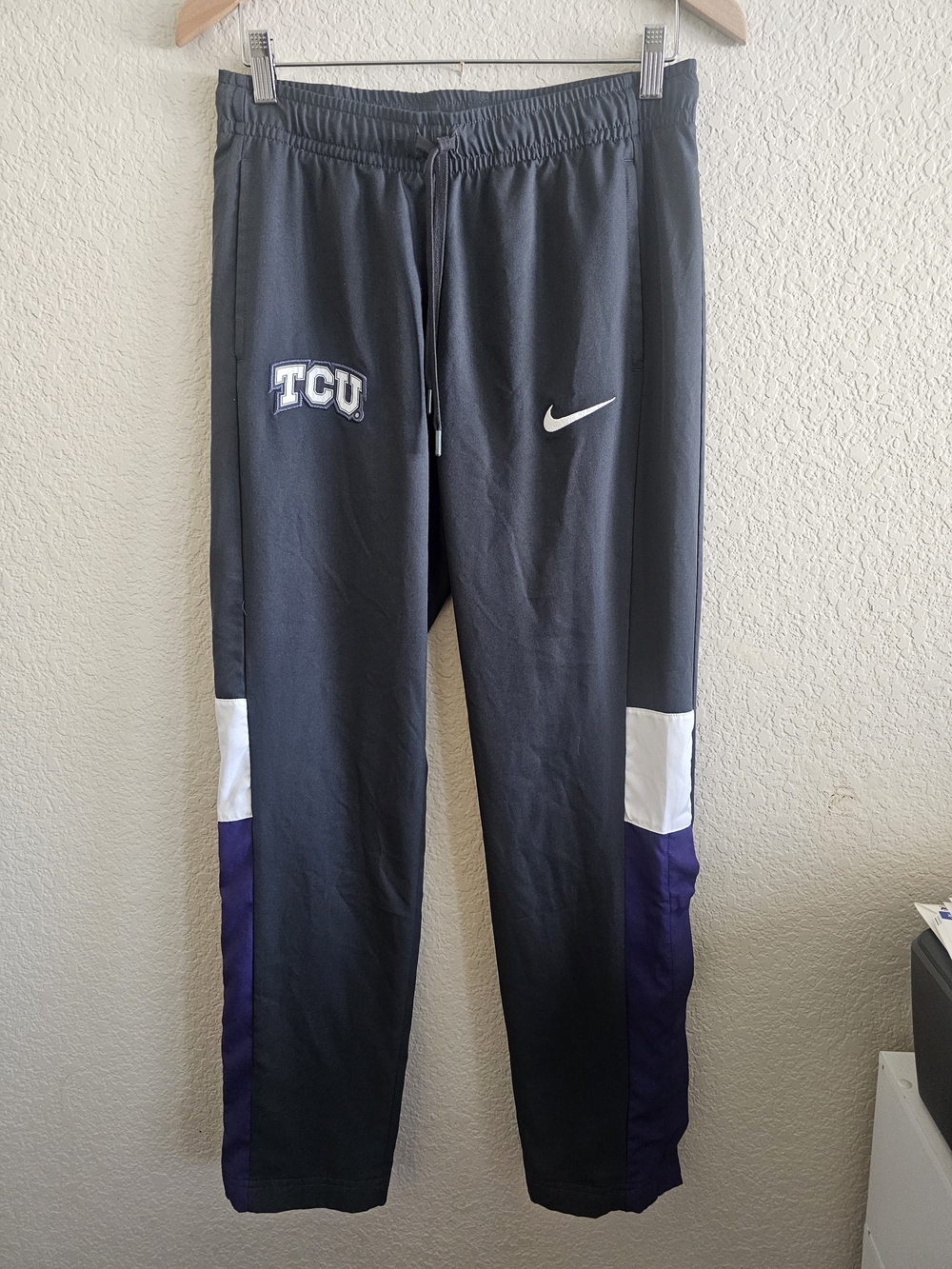 Nike TCU Horned Frogs Snap Calf Track Warmup Pants Gray Purple Men’s Small